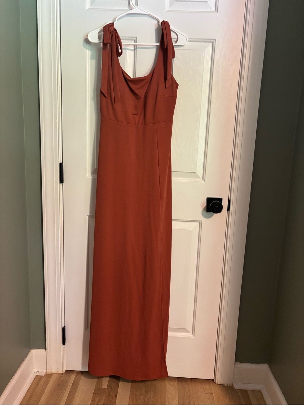 Birdy Grey Rust Terracotta Tie-Shoulder Crepe Bridesmaid Maxi Dress